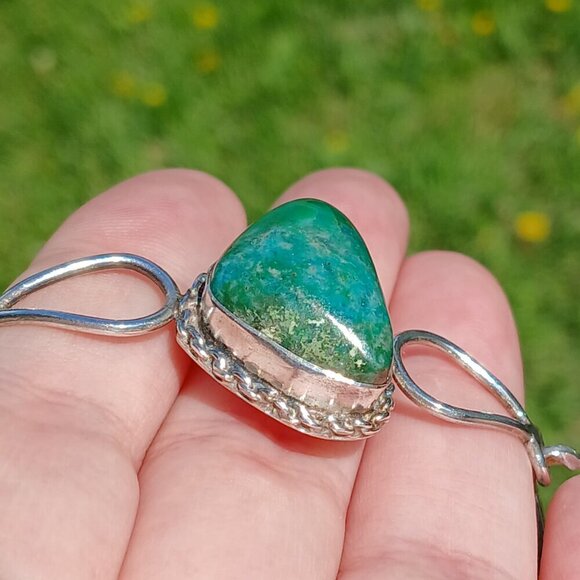 Vintage Sterling Silver & Chrysocolla Stone Hook Clasp Reygo 925 Mexico Bangle - Picture 7 of 13